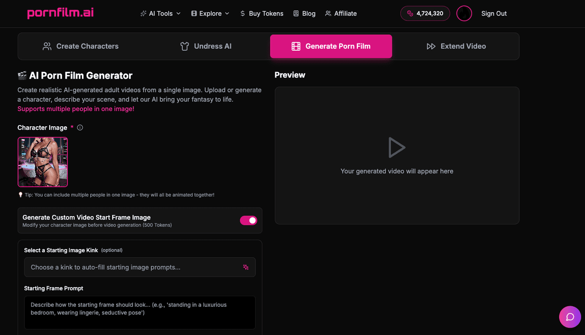 PornFilm.AI Interface Screenshot